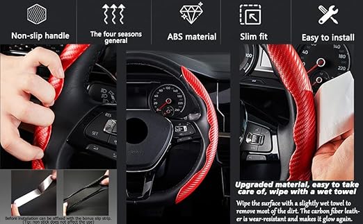 New Carbon Fiber ABS Texture Steering Wheel Grip Cover for Cars, Safe and Non Slip Car Interior Accessory (Carbon Black)
